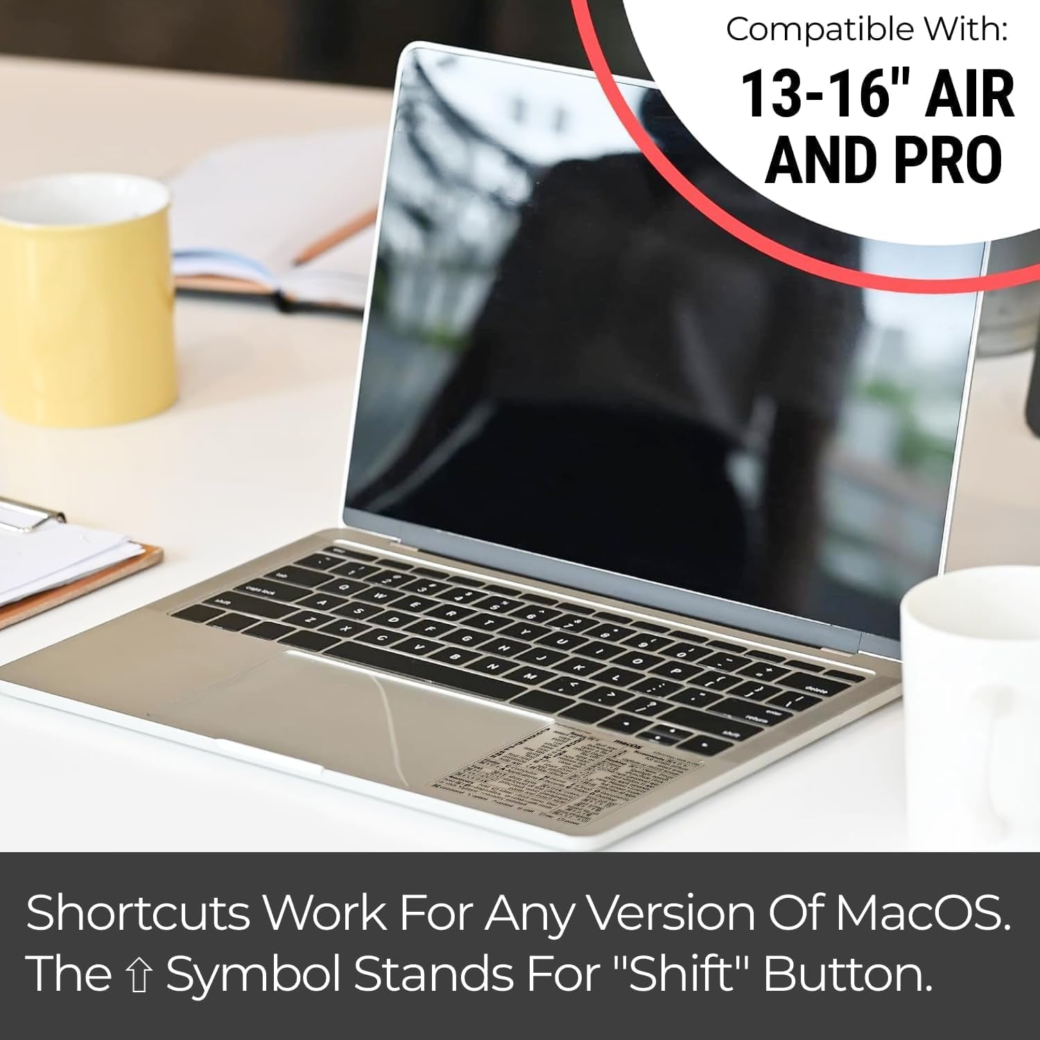 Mac OS Shortcuts Sticker | Keyboard Stickers for Macos | Laminated Vinyl Macbook Cheatsheet for Laptop | Macbook Shortcuts 2026 (Clear/Black)