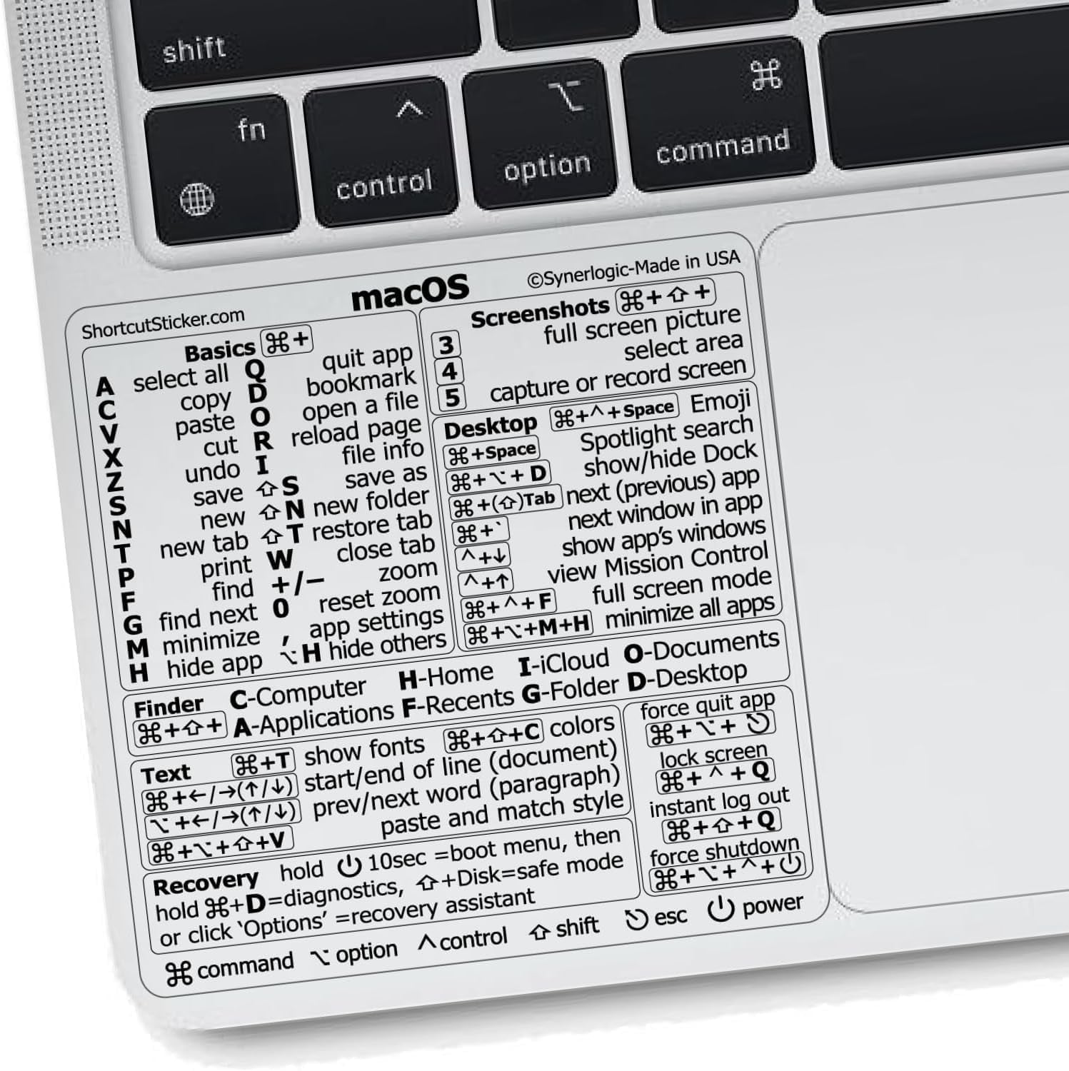 Mac OS Shortcuts Sticker | Keyboard Stickers for Macos | Laminated Vinyl Macbook Cheatsheet for Laptop | Macbook Shortcuts 2026 (Clear/Black)