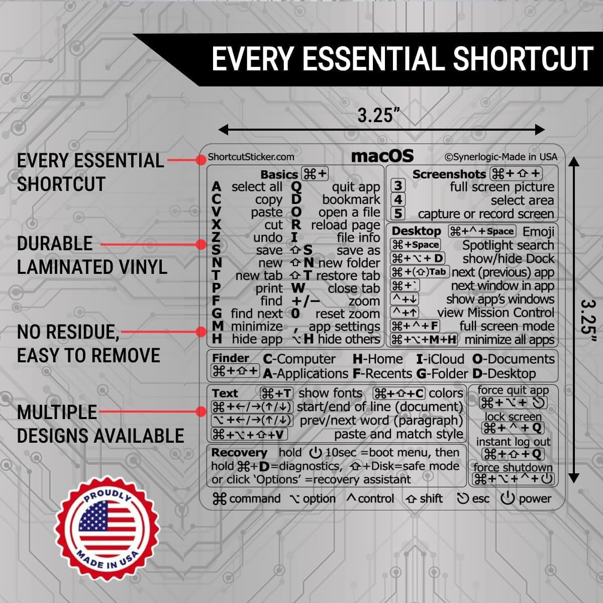 Mac OS Shortcuts Sticker | Keyboard Stickers for Macos | Laminated Vinyl Macbook Cheatsheet for Laptop | Macbook Shortcuts 2026 (Clear/Black)